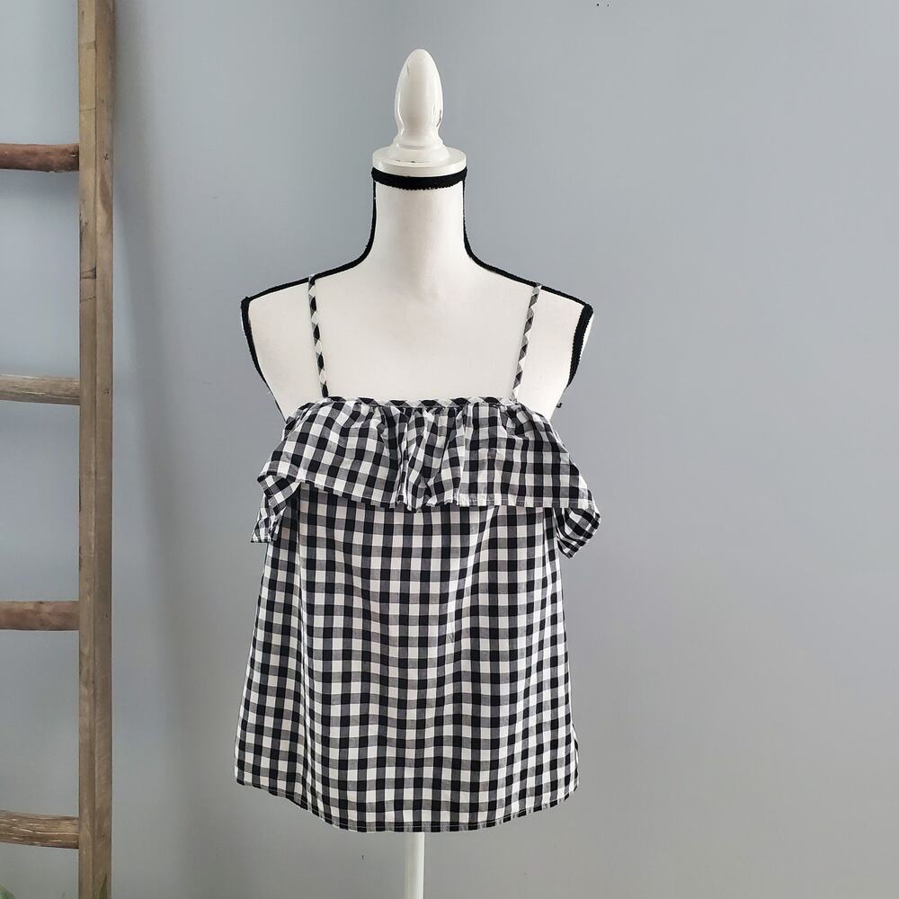 A New Day Checkered Flounce Spaghetti Strapped Top Size S